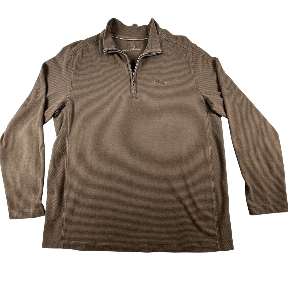 Tommy Bahama Pullover Mens Large Brown Quarter Zip Ribbed Cotton Modal L/S Top
